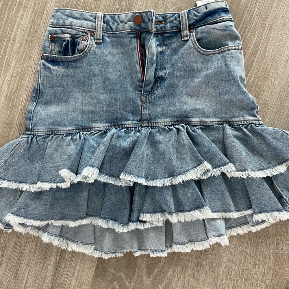 Alice + Olivia Denim Ruffle Mini Skirt